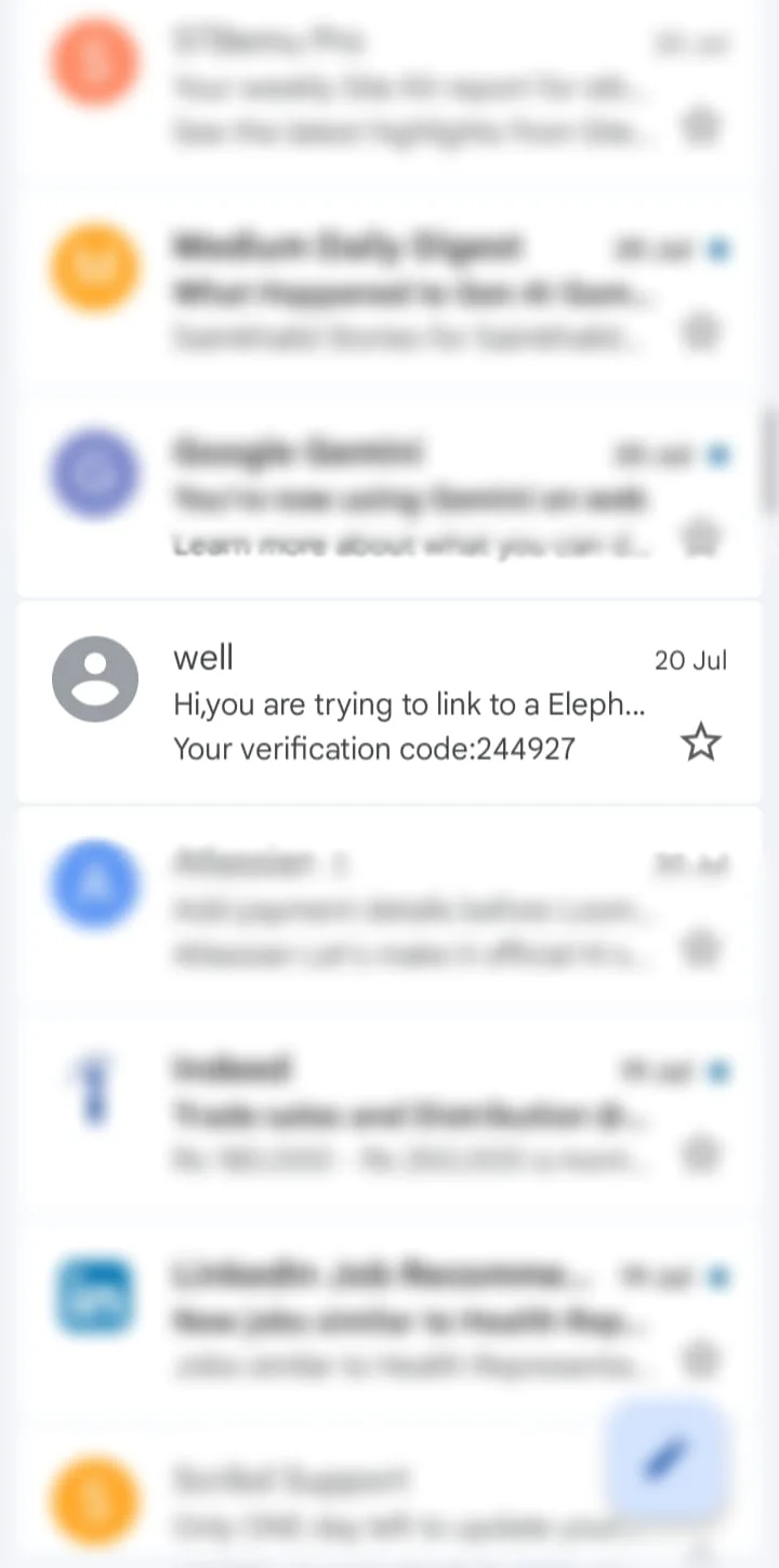 ElephTV verification email received in an inbox